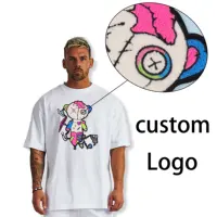 Camiseta de bordado com logotipo personalizada, camiseta masculina bordada com transparência e bordada