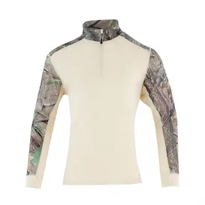 Fabrikant Prijs 100% Merino Wol Camouflage 1/4 Rits Ronde Hals Shirt Met Lange Mouwen