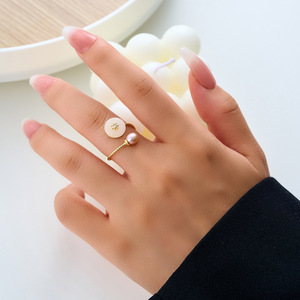 Retro Elegant Freshwater Pearl Imitation Jade Open Ring New Chinese Style High End Adjustable Index Finger Ring - Product Image 2