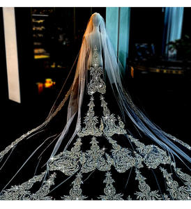 LUOXIN velo da sposa lungo in pizzo con perline di paillettes di cristallo lungo di lusso LUOXIN - Product Image 2