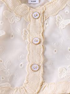 Conjunto de Dos Piezas para Niñas, Estilo Veraniego, Dulce Bordado de Mariposa, Chaleco de Algodón Color Albaricoque y Pantalones Cortos, Traje Infantil - Product Image 4