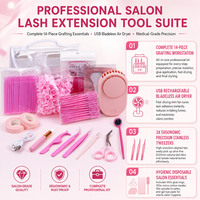 Kit complet d'accessoires pour extensions de cils, 14 pièces, poste de travail professionnel pour l'application, le séchage et le coiffage