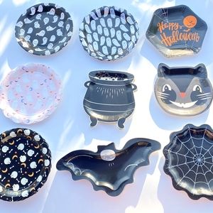 Halloween Party Paper Plates Ghost and Bat Irregular Shape Disposable and Biodegradable Paper Plate Party Supplies - Product Image 1
