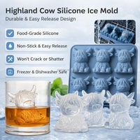 Moule à glaçons portable en silicone 3D en forme de vache des Highlands, réutilisable, de qualité alimentaire, pour boissons froides et chaudes, idéal pour la pâtisserie et la préparation culinaire
