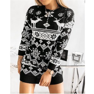 Custom <strong>Christmas</strong> Long Sleeve Crew Neck Geometric Jacquard Knit <strong>Dress</strong> Sweater <strong>Women</strong> <strong>Jumper</strong> - Product Image 6