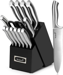 Set di Coltelli da Cucina Kuisine Nero 15 Pezzi con Affilatore Integrato, Blocco Portacoltelli in Acciaio Inox, Coltello da Chef Ultra Affilato, Posate da Cucina - Product Image 1