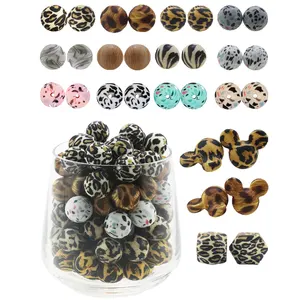 Bulk Food GRADE BPA silicone jewelry chew leopard shape beads 15mm for baby teeth beads making