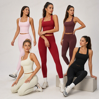 Set Yoga Ukuran Besar Logo Kustom Solid, Cepat Kering, Bernapas, Modis, 2 Potong, Bahan Spandex/Nilon, Pakaian Olahraga Wanita untuk Fitness Gym