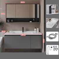 Meubles de salle de bain d'hôtel modernes et luxueux, résistants à l'eau, avec miroir LED intelligent argenté, vasque miroir suspendue en bois massif