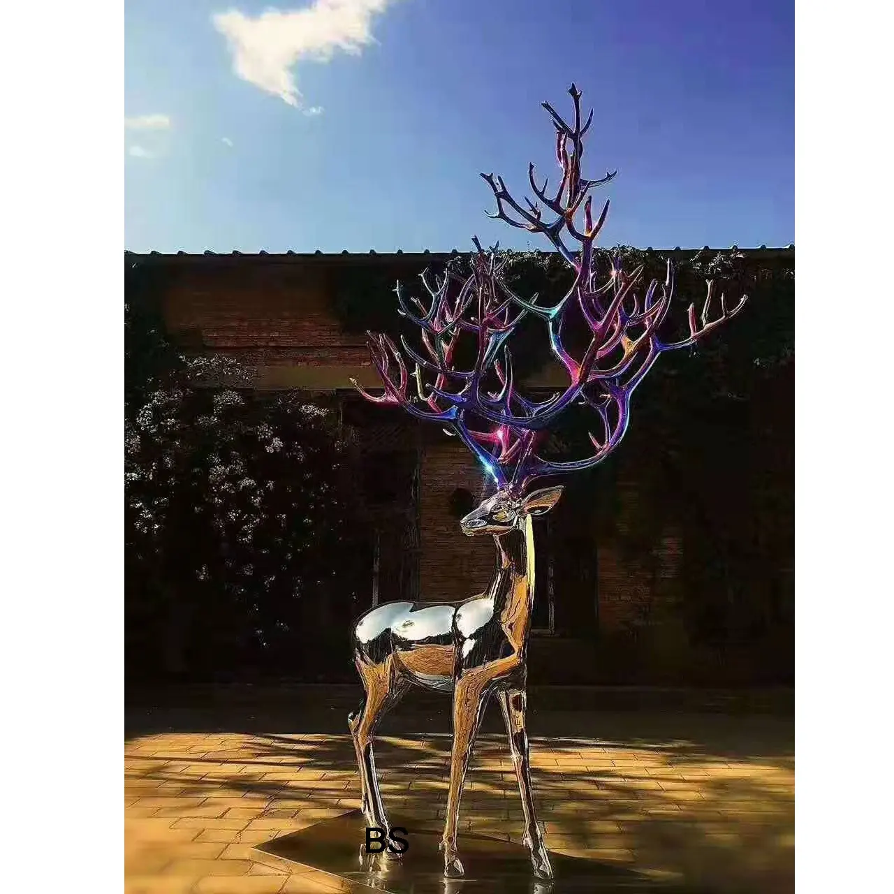 Estátua de cervos em aço inoxidável, tamanho de vida para jardim, <span class=keywords><strong>escultura</strong></span> de animais