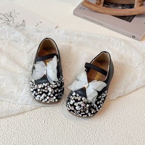 Scarpe da bambina con cinturino alla caviglia, stile coreano, novità Primavera Autunno 2026, con paillettes a farfalla, design da principessa, suola morbida in TPR - Product Image 2