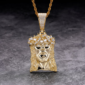Hip Hop ince beyaz altın kaplama 925 ayar gümüş zümrüt 5A CZ taş Bling buzlu Out İsa parça kolye - Product Image 3