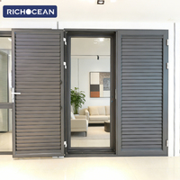 RICHOCEAN Stores à lamelles manuels américains en aluminium noir pour portes, avec verrouillage