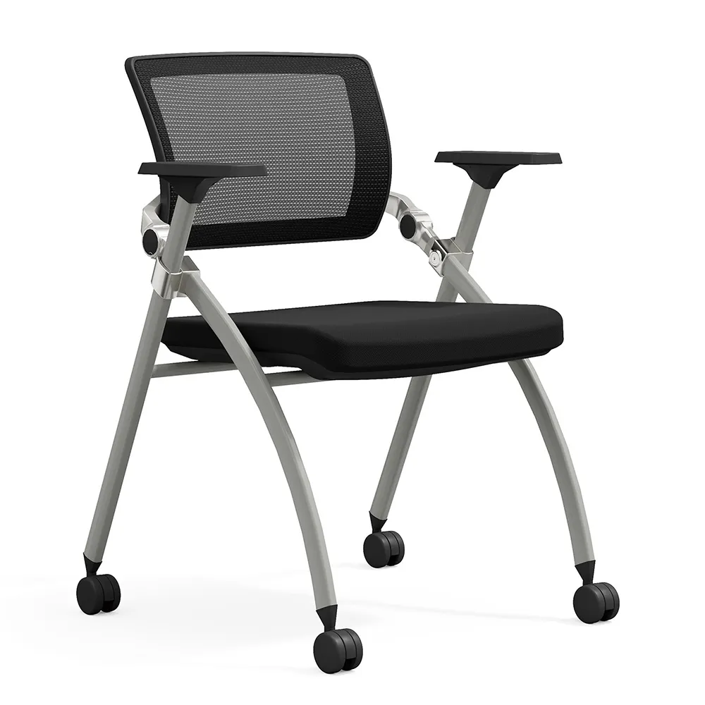 كرسي تدريب مكتبي قابل للطي بسعر رخيص مع مسند ذراع ثابت بعجلات