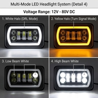 Phare LED carré YD 4X6 pour voiture, lumière blanche DRL, clignotant ambre, faisceau haut/bas scellé, remplacement pour Ford Truck Offroad
