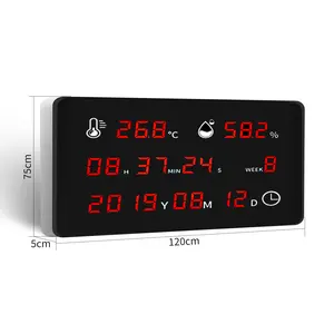 デジタル温度計 LED 温度湿度計 大画面 内蔵センサー 高温アラーム カレンダー 工場倉庫用 - Product Image 2