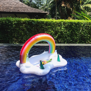 <b>Inflatable</b> Rainbow Ice Bar Cloud <b>Float</b> With Cup Holders For Pool Party Outdoor Use PVC Material Unisex Swim Accessory - Product Image 1