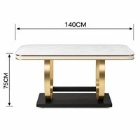 Table à manger moderne en marbre pour hôtel, base en acier inoxydable doré, plateau blanc brillant, mobilier de salon durable, chargement complet de conteneur