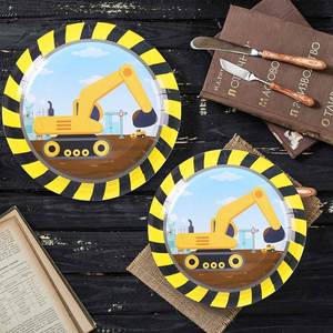 Modernos Artículos para Fiestas Temáticas de Construcción, Paquete de 24 Unidades, Platos, Servilletas, Vasos y Cubiertos Desechables de Papel para Cumpleaños Infantiles - Product Image 3