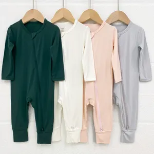 รอมเปอร์ซิปเด็กออร์แกนิกแขนยาวมีซิป,Romper ทารกซิปเองพร้อมเท้าซิปชุดนอน Onesie