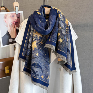 Estilo Vintage elegante pintura al óleo patrón Floral imitación Cachemira cálida bufanda vestido <span class=keywords><strong>de</strong></span> noche abrigos capa Pashmina chales invierno - Product Image 1