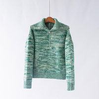 [Personnalisable] Pull en laine 100% anti-froissement, tricoté épais, col marin, demi-zip, vert vintage décontracté pour femme, automne 2025