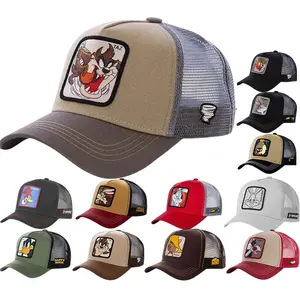 หมวกปักลายอนิเมะ Gorras,หมวกแก๊ปเบสบอลตาข่ายสัตว์ลายการ์ตูนปัก5แผงหมวกคนขับรถบรรทุก