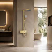 Système de douche de luxe en or brossé avec touches de piano, ensemble de douche de salle de bain moderne à effet pluie avec douchette murale et mitigeur