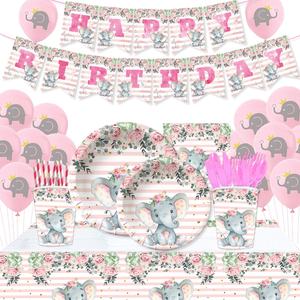 Lindo elefante Rosa tema Fiesta decoración estilo moderno taza de papel mantel niños cumpleaños lugar suministros - Product Image 1