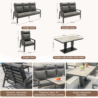 Ensemble de mobilier de jardin en aluminium résistant aux UV pour hôtel et complexe hôtelier, avec table et chaises réglables pour salon et repas en extérieur