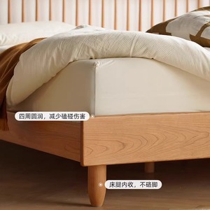 Solid Wood <b>Bed</b> 1.8m Cherry Wood Minimalist Storage Bedroom Furniture <b>Double</b> Size Nordic Style - Product Image 4