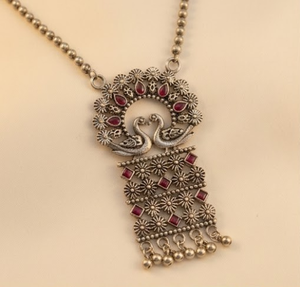 Parure de bijoux vintage de créateur avec deux pierres paon oxydées, collier et boucles d'oreilles, pour femme, style classique traditionnel ethnique, idéale pour mariage, fête et festival - Product Image 2