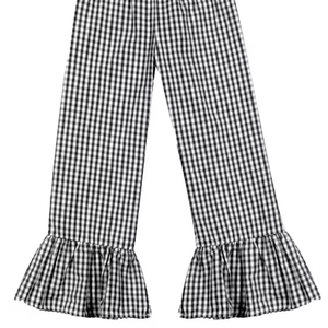 Completo da <span class=keywords><strong>bambina</strong></span> con Top bianco a maniche lunghe con spalline rosse e <span class=keywords><strong>pantaloni</strong></span> a quadretti neri - Product Image 3