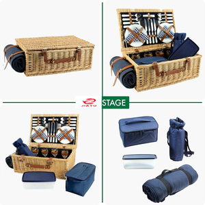 JY Stoffspeicher-Metall-Picknickkorb tragbarer Picknickkorb mit Kühler und wärmerem Futter Picknickkorb 35 L