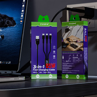 Câble de charge rapide 3-en-1 65W en gros, USB-C, iOS, Micro-USB, tressé en nylon avec connecteur métallique pour téléphone et tablette