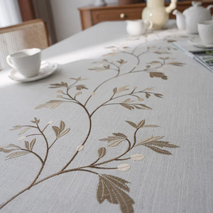 <span class=keywords><strong>Tovaglia</strong></span> Rettangolare in <span class=keywords><strong>Cotone</strong></span> e Lino Ricamata con <span class=keywords><strong>Fiori</strong></span> e Foglie, Stile Rustico Autunnale, per Sala da Pranzo - Offerta Speciale - Product Image 4