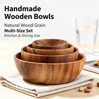 Ensemble de 4 bols à salade en bois naturel de qualité supérieure, bols à servir imbriqués pour fruits, pop-corn, céréales, ustensiles de cuisine professionnels