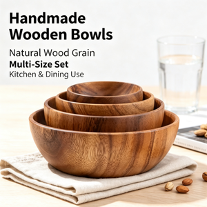 Juego de 4 Tazones para Ensalada de <span class=keywords><strong>Madera</strong></span> con Textura Natural Premium, Tazones Apilables para Servir Fruta, Palomitas, Cereales, Utensilios de Cocina Profesionales - Product Image 3