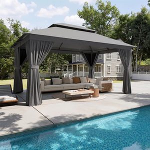 Gazebo d'extérieur pour patio 10x12, tente <span class=keywords><strong>de</strong></span> réception et <span class=keywords><strong>abri</strong></span> robuste avec moustiquaire et écran d'intimité pour <span class=keywords><strong>jardin</strong></span>, pelouse - Product Image 1