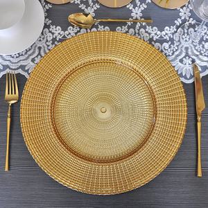 <span class=keywords><strong>Vajilla</strong></span> de Lujo para Bodas, Plato Redondo de Cristal de 13 Pulgadas con Relieve Dorado a Cuadros, Estilo Suroeste, para Alquilar - Product Image 2