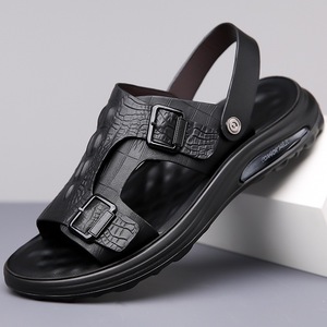 Sandalias de Verano para Hombre, Antideslizantes, de Cuero Genuino, Suela Suave, Modernas, Casuales, 2 en 1, Chanclas de Playa - Product Image 1
