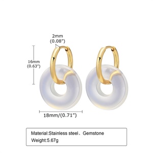 Pendientes de Aro Circulares de Acero Inoxidable Antideslustre en Tres Colores para Mujer, Pendientes de Piedras Preciosas, Joyería de Moda - Product Image 3