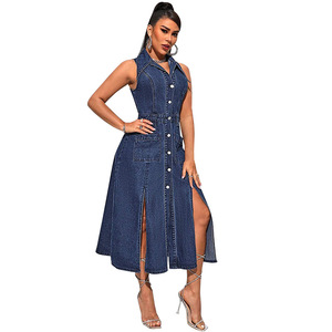 218777 #   <span class=keywords><strong>Site</strong></span> web indépendant <span class=keywords><strong>de</strong></span> vêtements pour femmes : Nouvelle robe en jean sans manches, fendue, cintrée à la taille, vente directe - Product Image 5