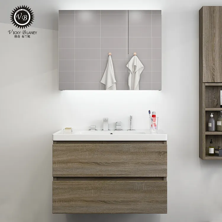 Mueble de madera maciza, mueble de tocador moderno, espejo de baño con luces led táctiles