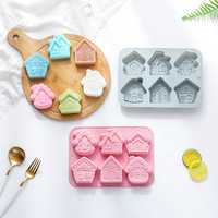 Moule à gâteau en silicone en forme de maison de Noël à 6 cavités, pour la pâtisserie, la fabrication de savon et de chocolat, moule en résine avec différents modèles de maisons