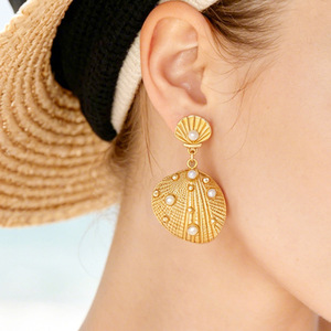 Pendientes de Concha Estilo Bohemio, Chapados en Oro, con Imitación de Perla, Joyería de Moda para Mujer, para Fiestas en la Playa - Product Image 2