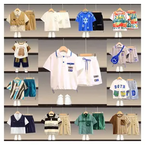 Fashionable children's sports and leisure short-sleeved two-piece summer boys' suit 3-12 years old children's clothing wholesale