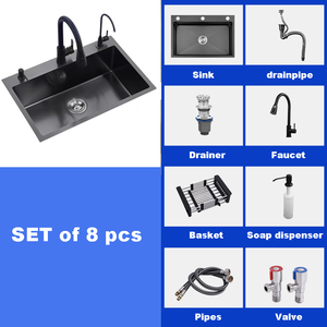 Fregadero de cocina de acero inoxidable de un solo cuenco negro al por mayor de fábrica con juego combinado de grifo - Product Image 3