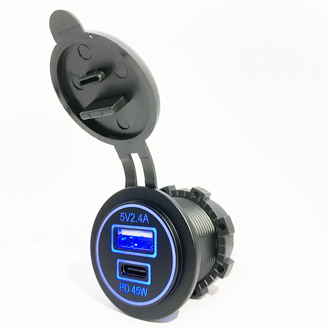 DC 12V 24V Dual 2.4A PD 45W Fast Charger Car USB Charger Power Socket for Cars Trucks Marine RV Boat