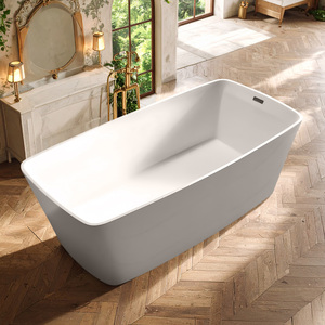 Baignoire balnéo autoportante rectangulaire moderne en acrylique durable de couleur blanche, design WOODLEY - Product Image 2